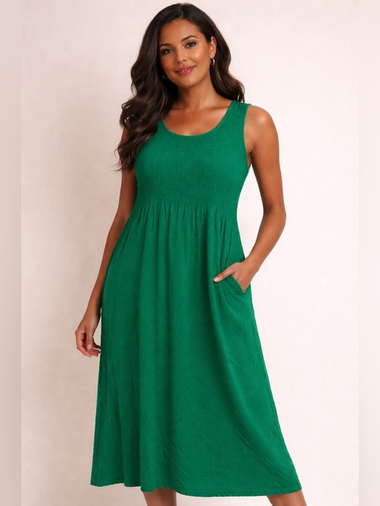 croft & barrow Dresses & Skirts - Croft & Barrow Smocked Tank Midi Dress with Pockets L Green